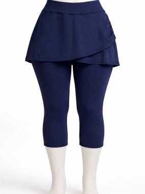 Lands’ End 1X Navy Skirted Swim Leggings NWT Capri Modest Tummy